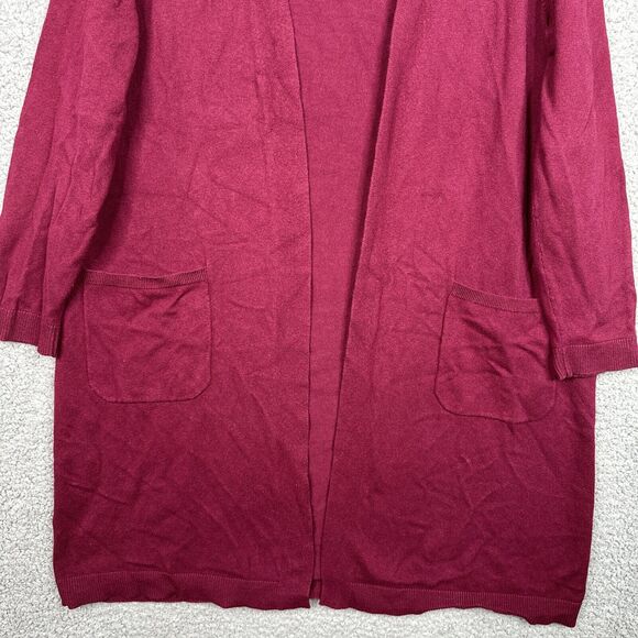 J. Jill Open Front Cardigan Sweater Longline Maroon L Cotton Blend Pockets - Picture 3 of 8